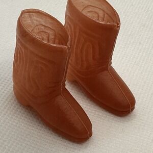 Vintage Barbie Shoes Boots 1990S COWGIRL Short Brown Plastic Doll Shoes